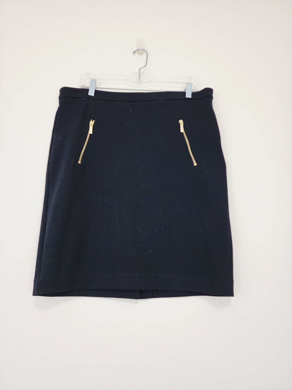 Michael Kors Black Ponte Knit Pencil Skirt Gold Zip Accents Size 12 Office